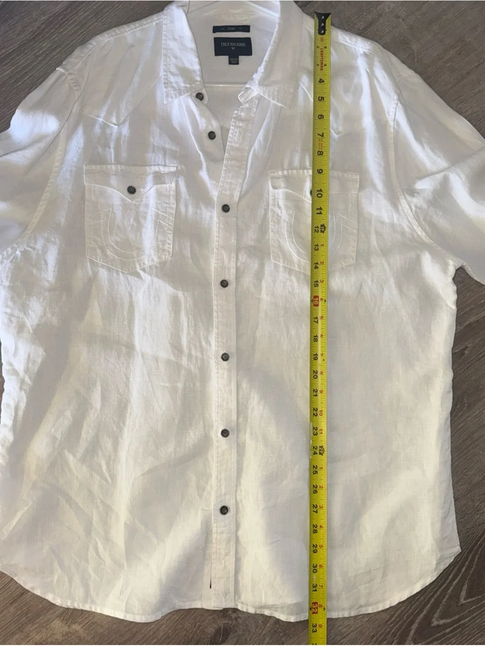 TRUE RELIGION Mens 2XL Slim Button Down 100% Linen Western Yoke Luxury White